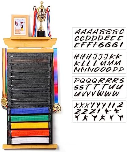 Tilhumt 12 Belts Karate Belt Display Rack with Photo Shelf, Felt Taekwondo Belt Display Holder Martial Arts Belt Display for Kids and Adults TKD, BJJ, Kungfu