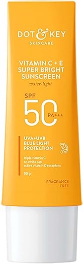 DOT & KEY Vitamin C + E Super Bright Sunscreen Spf 50|Water-Light,UVA/UVB & Blue Light Protection|For Even Toned & Glowing Skin|With Liquid Spf…
