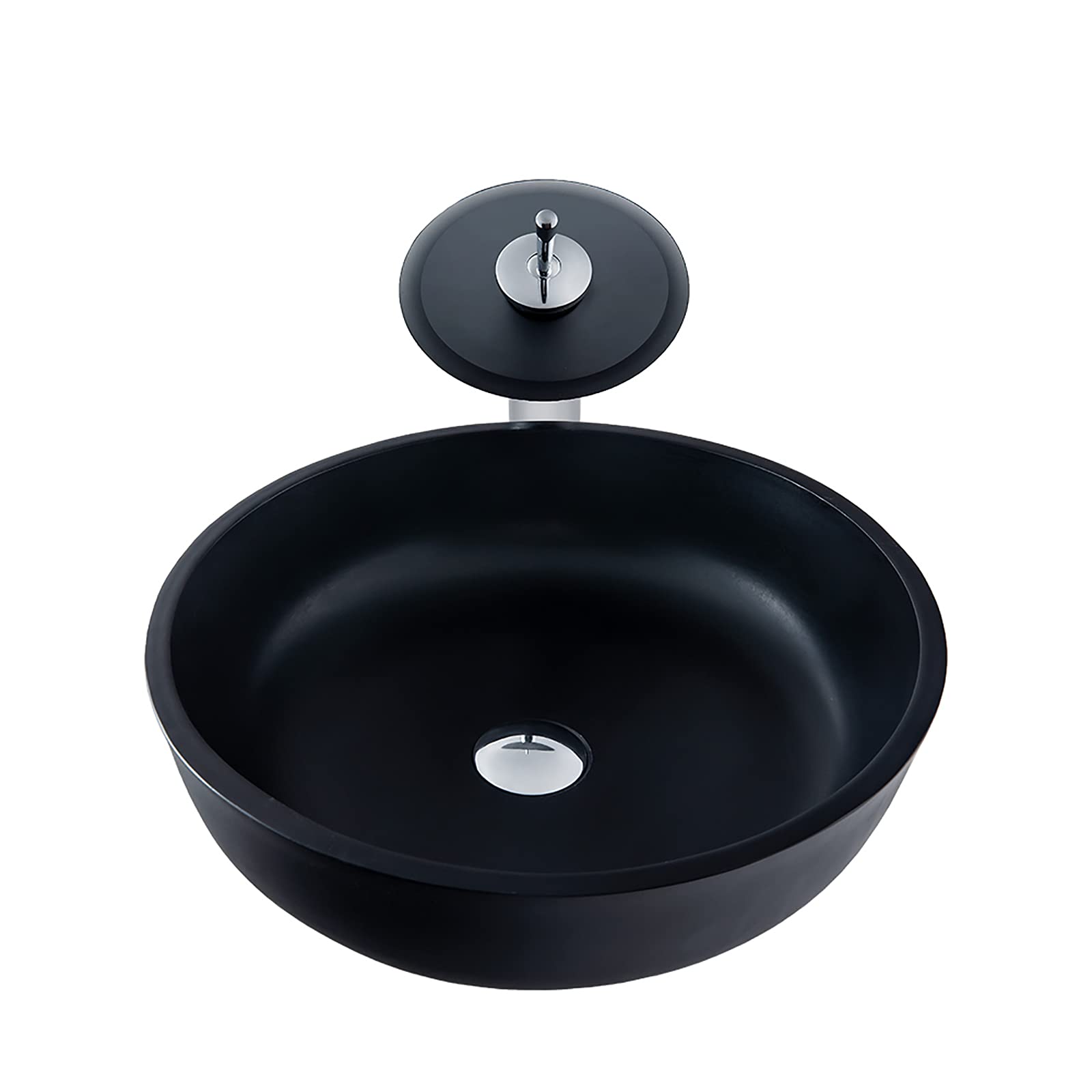 SBCGFY Vessel Sinks, Bathroom Vessel Sink Artistic Glass Vessel Sink Vessel Bowl Sink Countertop Vanity Vessel Sink With Waterfall Faucet And Pop Up Drain Combo,Round B-One Size