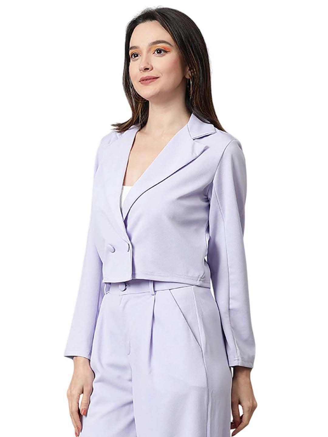 kotty Women's Solid Single Breasted Casual Blazer Light Purple-picture-29