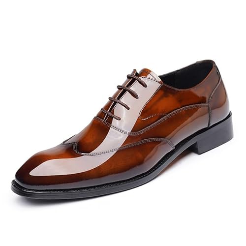 LSIGHTUS Men's Classic Leather Oxford Dress Shoes, Lace-Up Formal Tuxedo Breathable Wingtip Brogue Shoes for Men Comfortable Business Wedding Office Brown