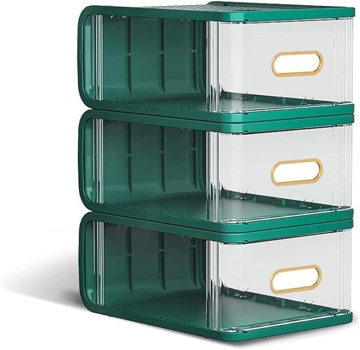 3パックのダストプルーフ透明な靴ボックス収納ボックスブーツ靴貯蔵寮スペース節約プラスチック (Color : Green)