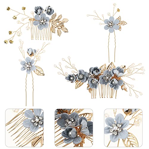 jojofuny 16 peças pente de videira, tiara de menina Blueflower garfo feminino cristal vintage cabeça