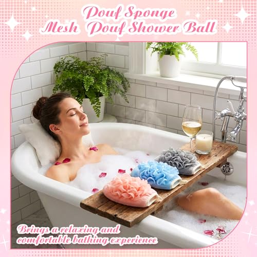 Gilprop 6 Pcs Bath Shower Pouf Sponge Mesh Pouf Exfoliating Shower Ball Puff Loofah Bath Sponge Hand Elastic Body Brush Strap 2 in 1 Mitt Glove for Face and Body that Gets You Clean — view 6