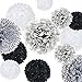 VIDAL CRAFTS 20 Pcs Tissue Paper Pom Poms Kit (14", 10", 8", 6" Paper Flowers) for Wedding, Birthday, Bachelorette Party, Baby Shower, Nursery - Black, Silver, White, Polka Dot