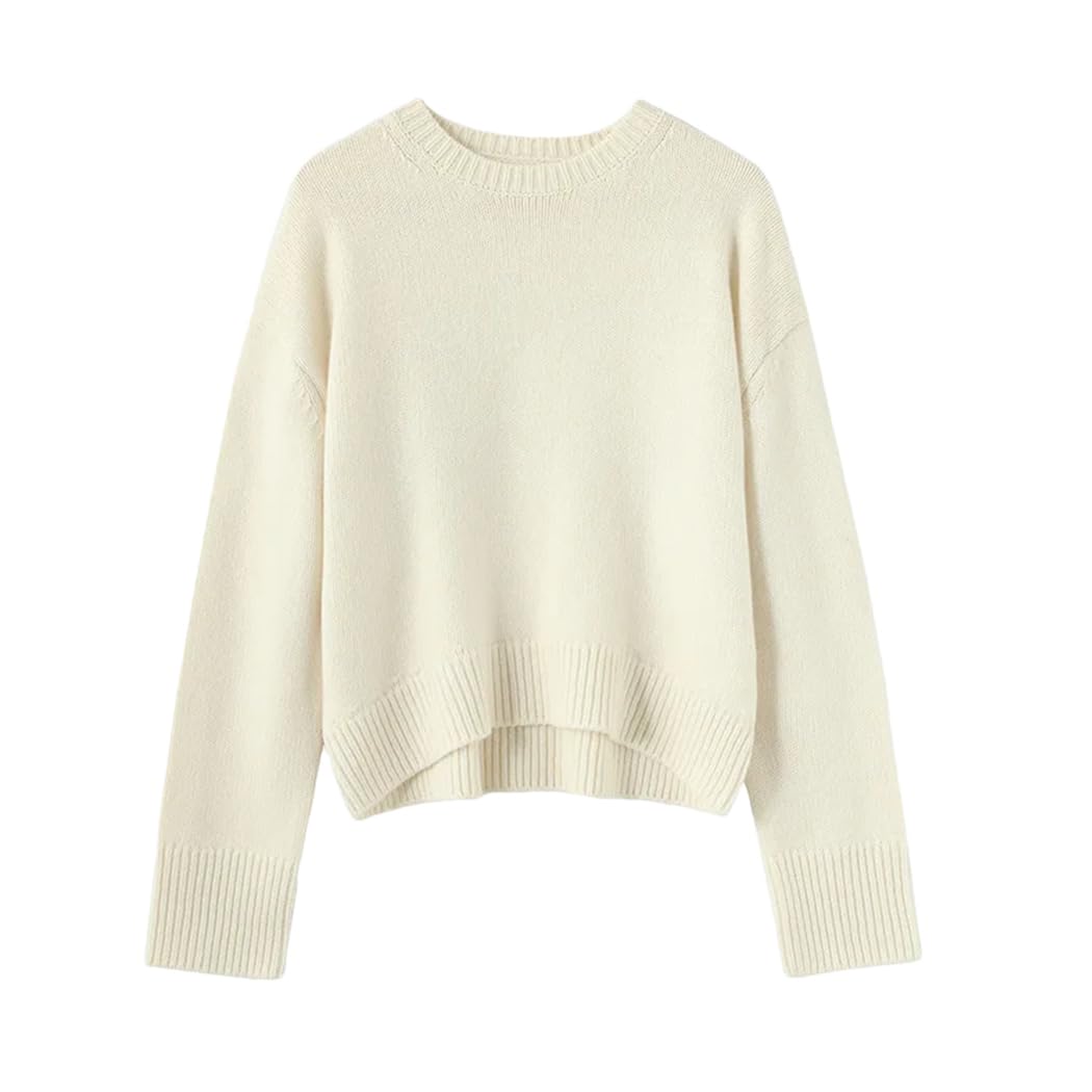Oversize Sweater Wool Crew Neck Pullover Women Drop Shoulder Knitted Jumper