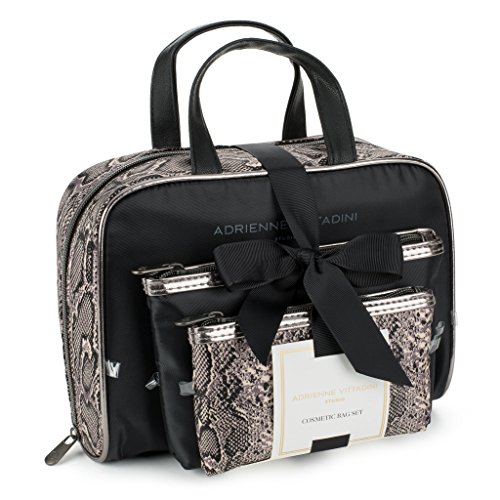 Adrienne Vittadini Set of 3 Satchel Cosmetic Case (Black & White Snake)