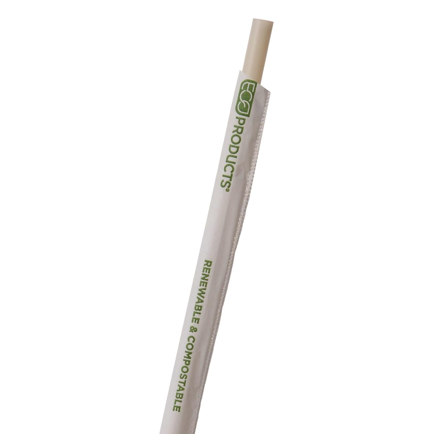 Eco-Products Compostable Plastic Straws, 10.25" Long, 7mm Diameter, Case of 1250, Natural White Wrapped Disposable Plant Based PHA Plastic, Standard Sized Drinking Straw, ASTM Compliant, BPI-Certified