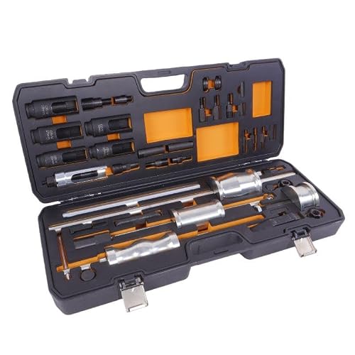 Image of Gear4Garage Diesel Injector Removal Tool Kit 40 Piece Slide Hammer Puller Set with 3 Slide Hammers and Adapters for Most Diesel Injectors Stored in EVA Case