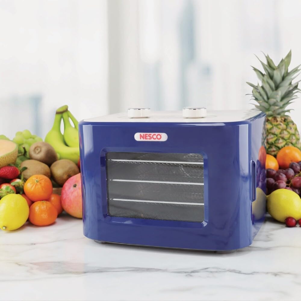 NESCO FD-41B Snackmaster Jr deshidratador de alimentos para carne de vacuno, cecina, frutas, especias y aperitivos, 4 bandejas, azul