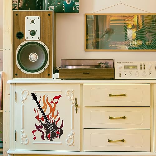 FINGERINSPIRE 4 pcs Electric Guitars Stencil 21x29.7cm Reusable Rock Guitars Painting Template Rock Music Decor Stencil Fire Water and Lightning Stencil for Painting on Wood Wall Furniture - Image 4