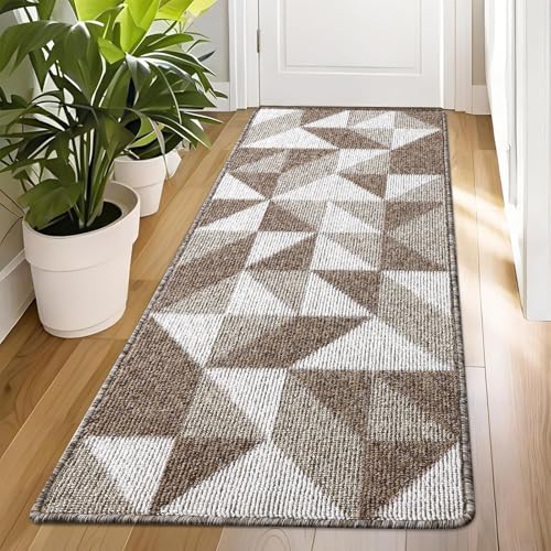 Image of OLANLY Door Mat Indoor Entrance Washable 70x23, Odor-Free Low-Profile Front Back Geometric Doormat, Absorbent Resist Dirt Entry Carpet, Easy to Clean Sturdy Inside Floor Mats for Entryway, Brown