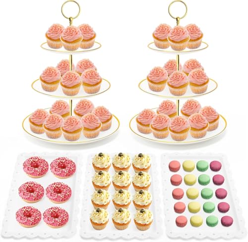 Recopilación de Exhibidor de cupcakes - solo los mejores. 49 SSX-KJ 5 Pcs Soportes para Pastelitos,Exhibir Postres,2 Soportes para Cupcakes de 3 Niveles con 3 Bandejas para Aperitivos,Ideal para Fiestas de té, Baby Showers,Fiesta de...