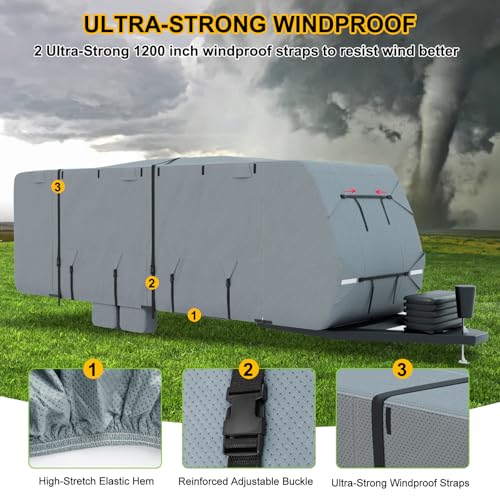 Denforste DF95181-5 Rv Cover, 30'-33' Camper Cover Upgraded 7 Layers Rip-Stop Anti-Uv Travel Trailer Cover thumb #4