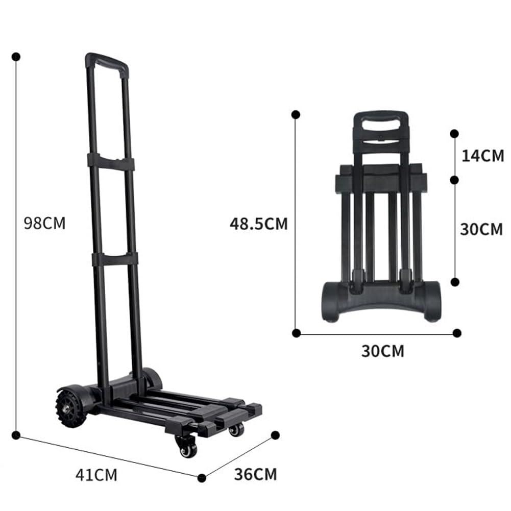 QUTBAG Carrello a Mano Pieghevole Portatile, Carrello a Mano Pieghevole con 4 Ruote girevoli, Carrello per Bagagli Leggero con Maniglia Regolabile, per Bagagli, Viaggi, Shopping, Ufficio in Movimento