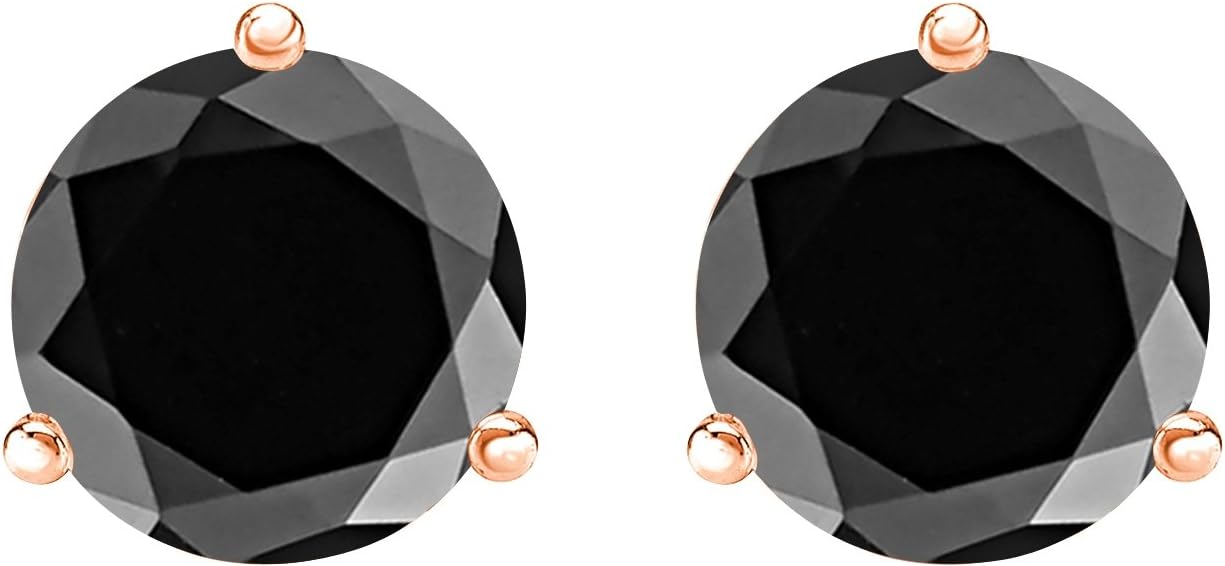 Houston Diamond District 0.5 to 10 Carat Black Diamond Stud Earrings for Women 3 Prong Screw Back