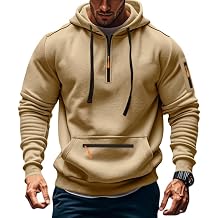Mens Fleece Hoodie Sweatshirts Workout Athletic Hoodies Long Sleeve Quarter Zip Pullover Sweatshirt with Kanga Pockets