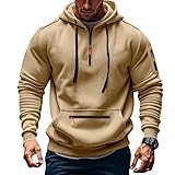 TAFLE Men's Fleece Hoodie Sweatshirts Workout Athletic Hoodies Long Sleeve Quarter Zip Pullover Sweatshirt with Kanga Pockets Khaki