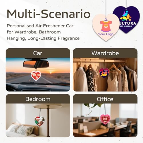 Image of HINFKA Custom Car Air Fresheners for Company Logos | Business Gifts; Event Giveaways; 10-1000 Pcs Bulk Orders; Double-Sided Print; Scent Options Available; Heart
