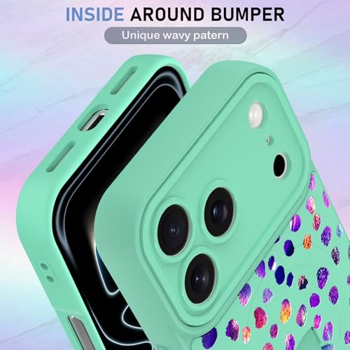 Coque iPhone 17 Pro Max léopard irisé vert avec support béquille et bracelet - 4