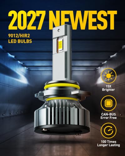 Image of AUXITO 9012 HIR2 LED Bulbs Combo, 15X Brighter, 5-Min Install, IP68, 2 Pack