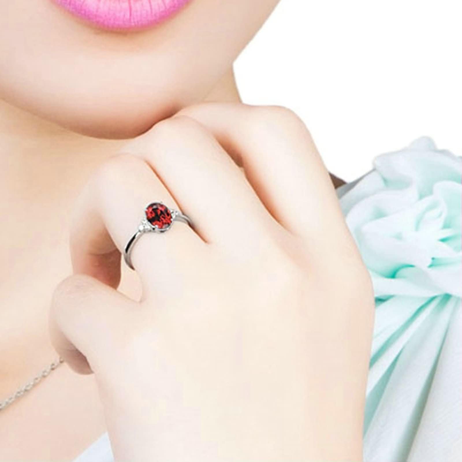 Anello Argento Donna 925,Anelli di Matrimonio 4 Griffe con Semplice Oval Zirconia Cubica Rossa Anelli Donna Fedina Argento