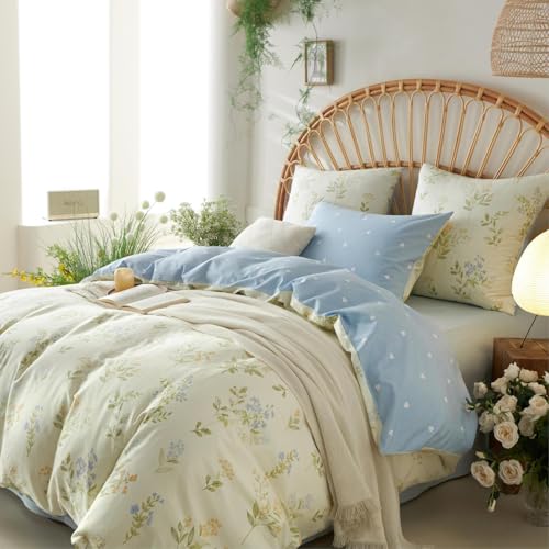 Freyamy Bettwäsche 135x200 Baumwolle Beige Pflanzen Blumen Bettwäsche Set – Ansicht 3