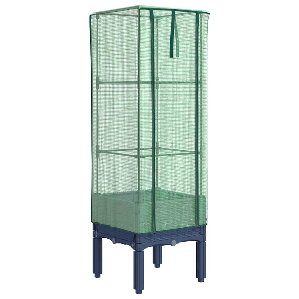 Bancal alto con accesorio de invernadero, 40 x 40 x 140 cm, aspecto de ratán, macetero de tubo de hierro y polipropileno para balcón, jardín, jardinera urbana, ahorra espacio