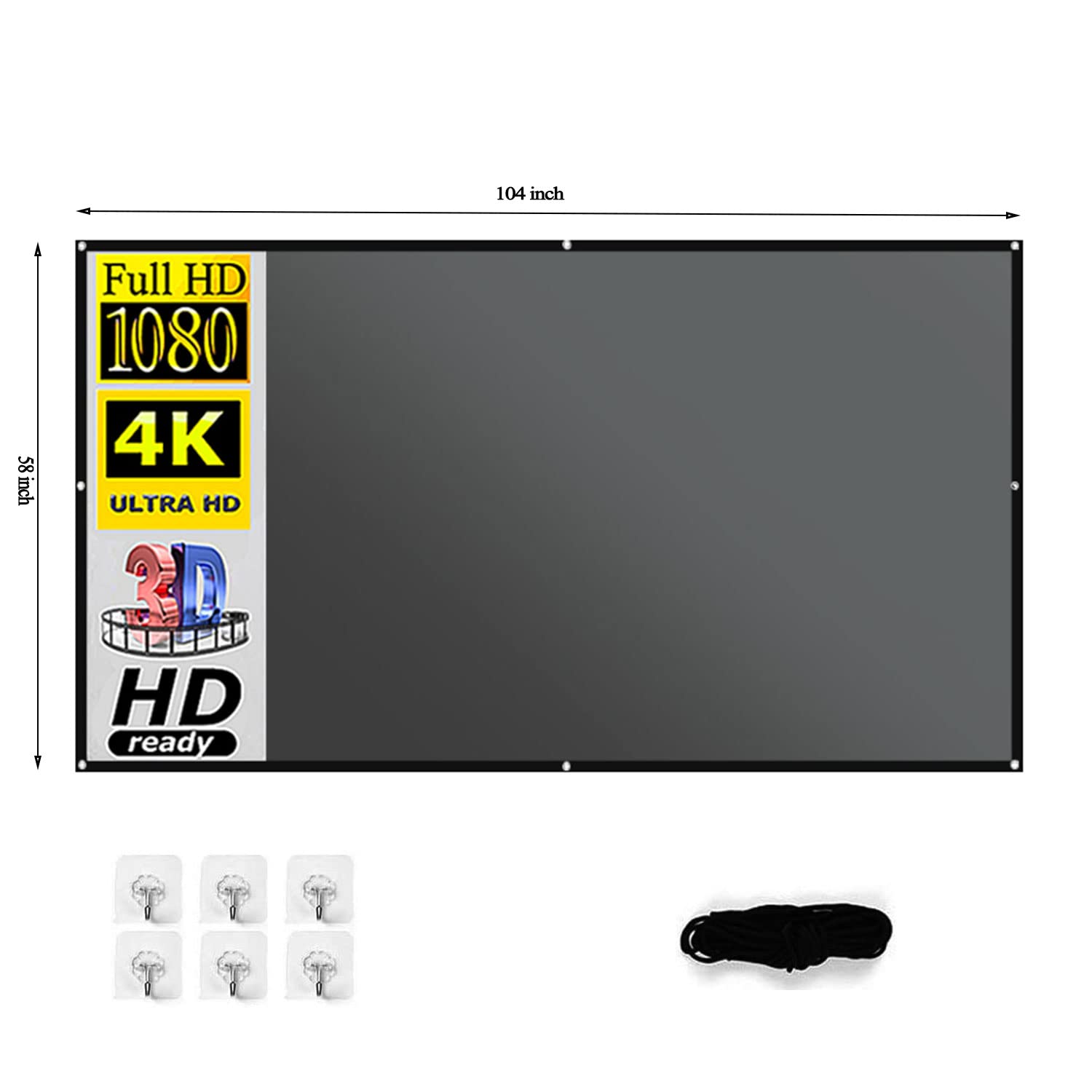 Fiico Anti Light Projector Screen 120 Inch,16:9 Foldable Anti-Crease Outdoor Projector Screen,Increasing The Thickness Outdoor Movie Screen for Home, Party, Office, Classroom, Outdoor (Black)