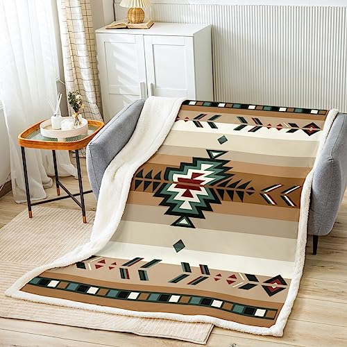 40"x50" Southwest Native Design Sherpa Blanket Boys Girls Southwestern Geometric Fleece Throw Blanket for Kids Ultra Soft Tribal Plush Blanket Beige Fuzzy Blanket