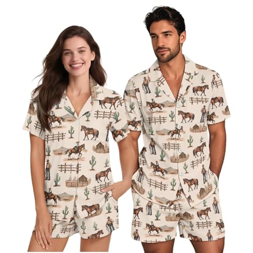 Couple Pajamas Matching Sets Women & Men Short Sleeve Button Down Soft Lounge Sets 2 Piece