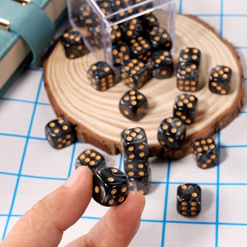 36 Pieces 12mm 6 Sided Dice Set,Pearl Pattern D6 Game Dice Set,6 Sided Standard Game Dice for Board Games Dice Games Classroom Teaching Dices Game, with Portable Gaming Box(Black) - Thumbnail 6