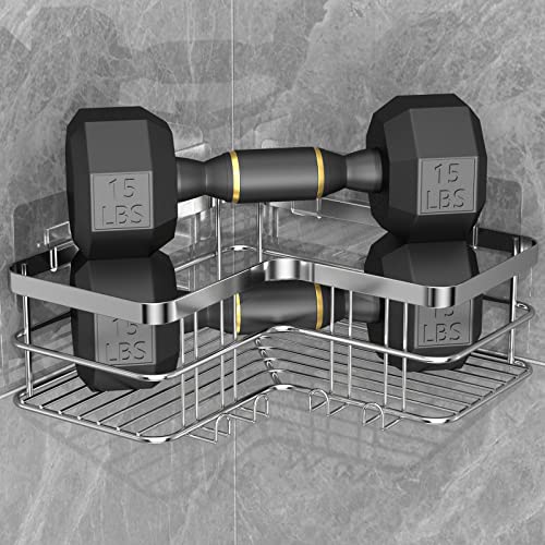 Yazoni Corner Shower Caddy, Adhesive Shower Organizer Corner, Bathroom Shelves Shampoo Holder with Hooks, Rust-proof Stainless Steel (Silver) - Cosy Home Interiors Yazoni Corner Shower Caddy, Adhesive Shower Organizer Corner, Bathroom Shelves Shampoo Holder with Hooks, Rust-proof Stainless Steel (Silver) - Image 4