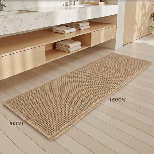 SIXHOME Bath Mat Waffle Super Absorbent Non Slip Bath Ultra Soft Mats for Bathroom Washable Bathroom Rugs with Tassels Rubber Backed Bathroom Mats Brown 50 * 150cm - Cosy Home Interiors SIXHOME Bath Mat Waffle Super Absorbent Non Slip Bath Ultra Soft Mats for Bathroom Washable Bathroom Rugs with Tassels Rubber Backed Bathroom Mats Brown 50 * 150cm - Image 7