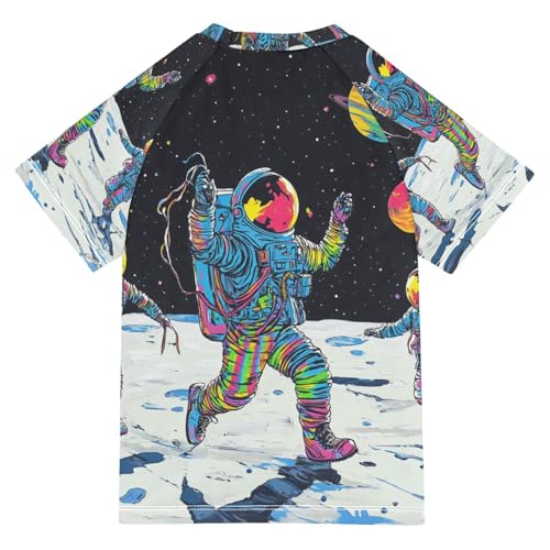 Boys Swing Shirts Planet Astronaut Lunar Rashguard Short Sleeve Kids T-Shirts Sun UPF 50+2