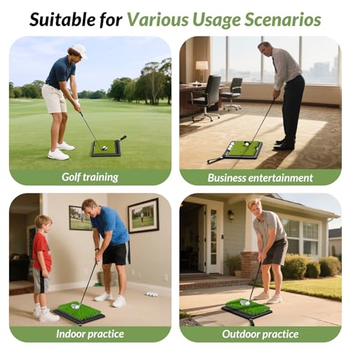 EAGLE WORK 2-in-1 Heavy Duty Golf Hitting Mat with Replaceable Turf, Ball Tray and Non-Slip Rubber Base for Realistic Indoor & Outdoor Golf Practice