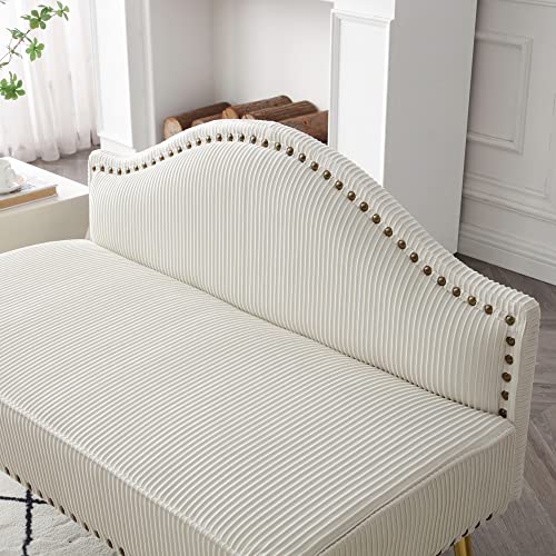 Holaki 46.5" Modern Pleated Velvet Loveseat Sofa,Mid-Century Settee Luxury Armless 2 Seat Couch,Upholstered Tufted Dining Bench Office Loveseat W/Gold Metal Leg,Loveseat For Small Spaces(Beige) #TOP4