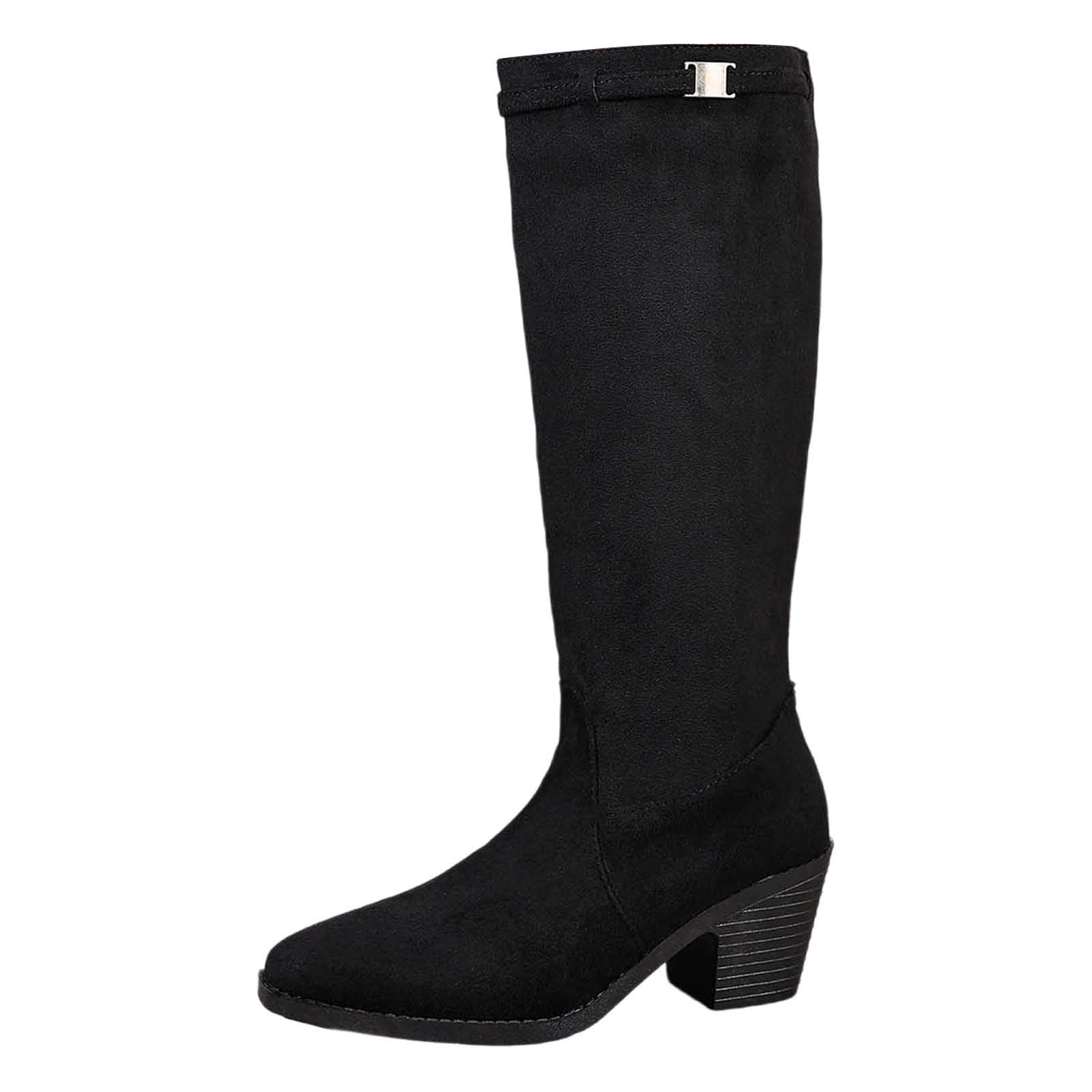 Botas por Encima de la Rodilla Botas de Media Pantorrilla Moda con Interior Forrado y Hebilla, Botines cómodos tacón bajo para otoño e Invierno.