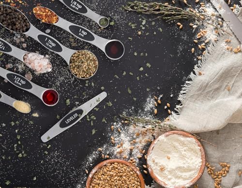 Image of INKULTURE Magnetic Measuring Spoons Set of 7, Dual-Sided Stainless Steel Measuring Spoons, Fits Spice Jars, Accurate Kitchen Measuring Spoon Set with D-Ring, Dishwasher Safe
