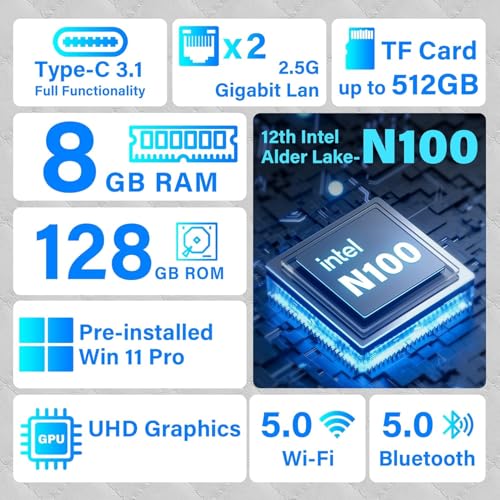 Image of 10.1 inch Mini PC Win 11 Pro 12th Gen N100 8GB RAM /128GB ROM, Micro Industrial Computer Touchscreen Tablets, Dual R232 HDMI, BT WiFi 5.0, Dual 2.5GbE Small Desktop PC for Office /Automation /Bar /Warehouse