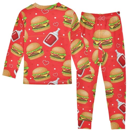 Pajama Sets Long Sleeve Food Hamburger Tomato Paste Soft Comfy Sleepwear 2 Piece PJS 3-8T3