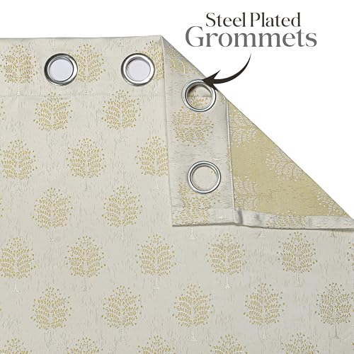 Image of Yellow Weaves 1 Pc Jacquard Tree Eyelet Long Door Curtain - Perfect for Home, Office, Bedroom, Living Room & Balcony - 7 Feet (Golden)