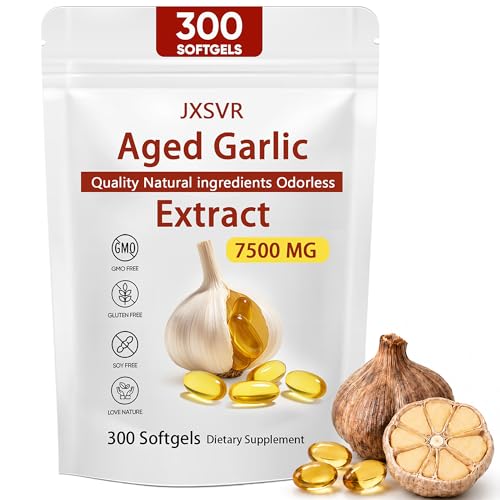 Aged Garlic Extract 300 Softgels Odorless Garlic Supplements 15:1 Extract Formula 2 Years Aged Matured Standardized for S-Allyl Cysteine | Heart & Immune Antioxidant Supplements All-Natural (1)