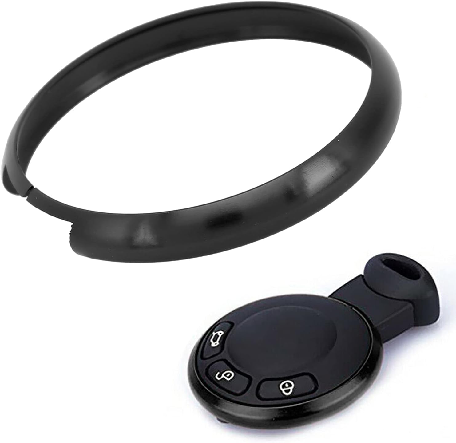 โ Key Fob Ring Cover, Akozon Aluminum Smart Key Fob Ring Rim Trim Cover Replacement for MINI R55 R56 R57 R58 R59 R60(Black)