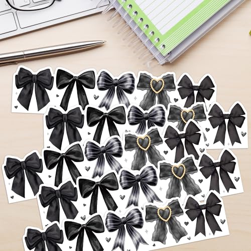 Image of BeYumi Black Bows Border Trim - 65ft Back to School Watercolor Black Bow Coquette Rolled Border Trim Watercolor Bulletin Board Classroom Office Chalkboard Kindergarten Elementary Home Party Decor