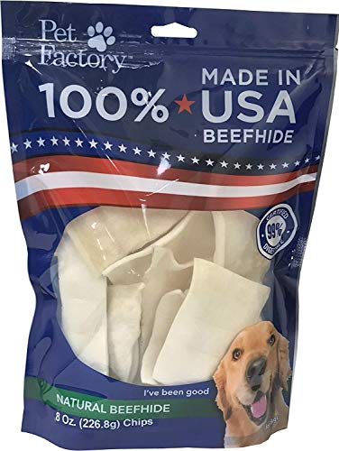 Pet Factory 78138 Beefhide Dog Chews, 99% Digestible Rawhide Treats, 100% Natural Rawhide Chips, 8 oz Resealable Package, Made in USA