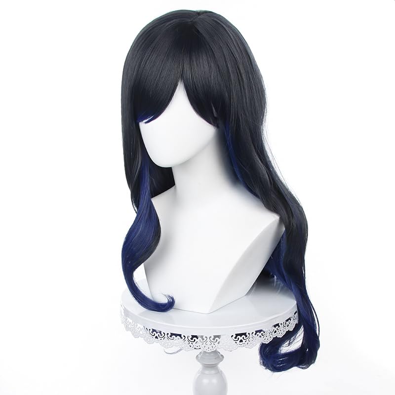 Miniatura 3 de Pelucas largas de cabello negro y azul mezclado con flequillo para fiesta de Navidad de Halloween para mujeres