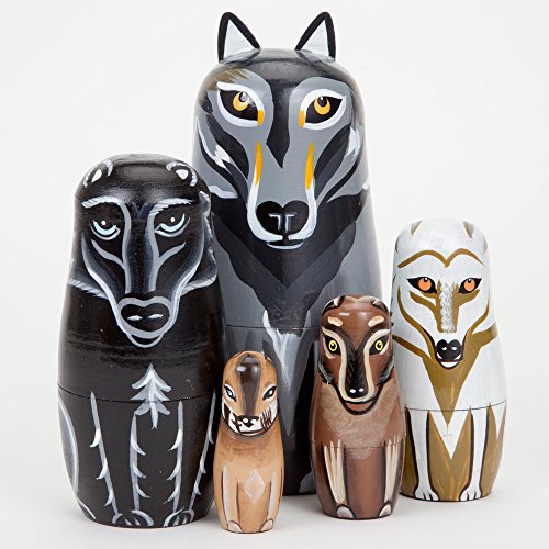 Bits And Pieces - "Wynter & His Pack Wolf Pack - Matryoshka Dolls - Wooden Russian Nesting Dolls - Wolf - Animal Figurines - Stacking Doll Set Of 5 #TOP18