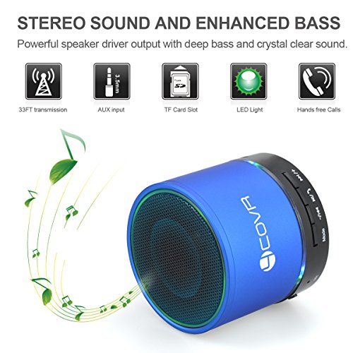 Bluetooth Speaker Wireless, Forcovr Mini Stereo Speakers Portable with HD Sound and Bass, Handsfree Call, AUX Input Jack for TV, Computer, Outdoor Small Speakers V4.2 for Travel&Hiking,Camping(Blue)