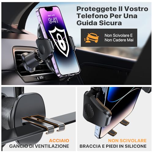 Miracase Porta Cellulare Auto con La Nuova Clip di Aggancio in Metallo, Supporto Telefono Auto per Bocchette dell'Aria, Porta Telefono Auto Universale per iPhone Android e Tutti Gli Smartphone - 4